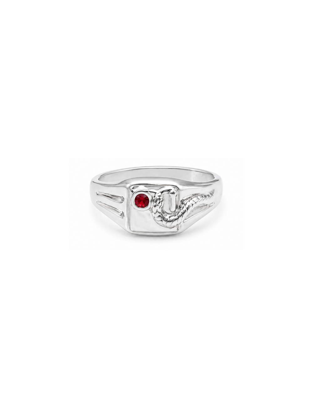 Chevalière Snake Argent Red